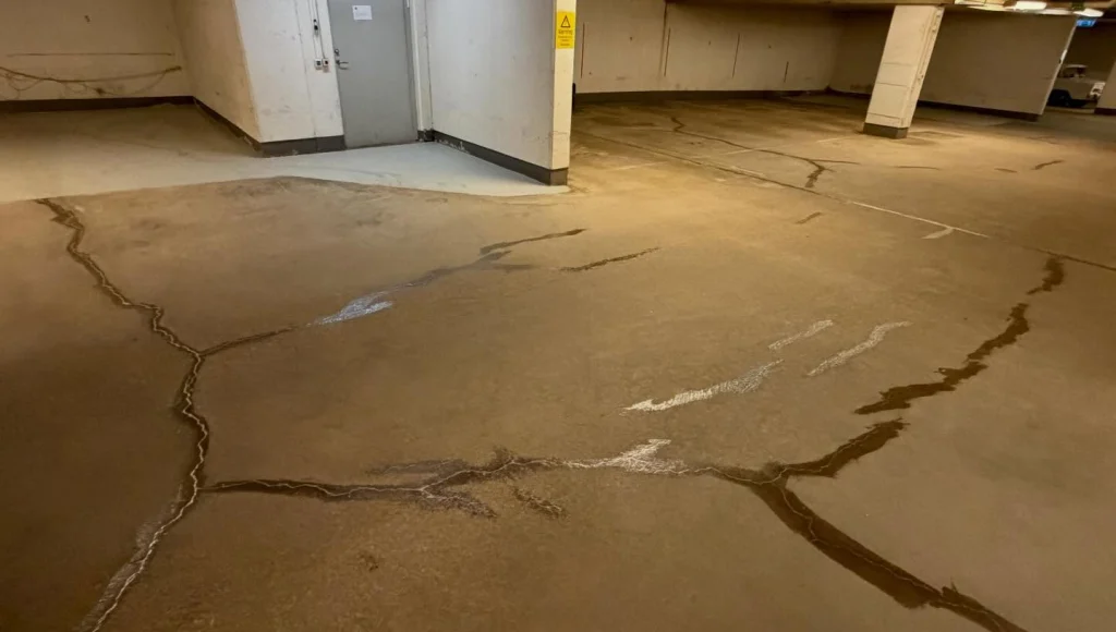 Eradur Parking och spricklagning i Rönninge. Arbetsmoment – sprickor tätade med epoxi.