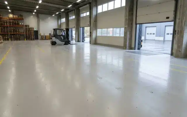 Epoxigolv i lagerhall med truck