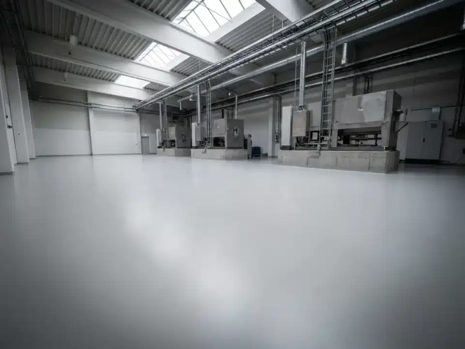 Självutjämnande epoxi i produktionshall